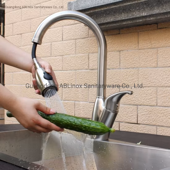 Cupc Stainless Steel Single Handle Hot and Sedal Cartridge Cold Pull out Kitchen Faucet