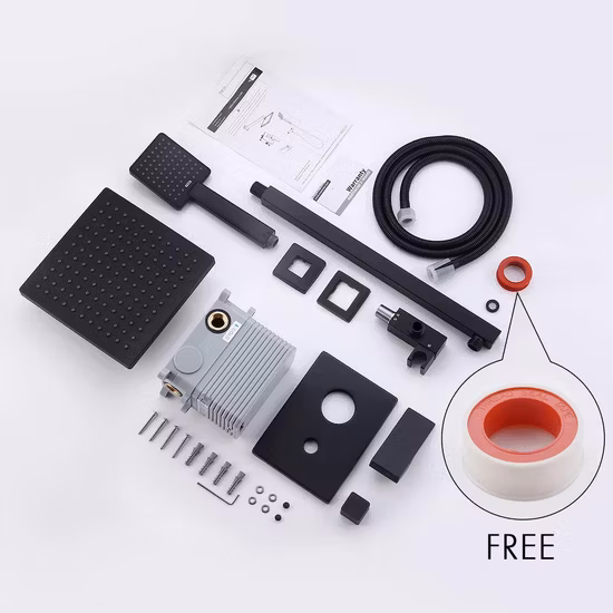 12 インチ レインコンシールド システム ブラック バスルーム シャワー セット